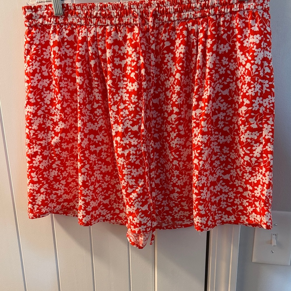 J. Crew Red Floral High Waist Shorts
